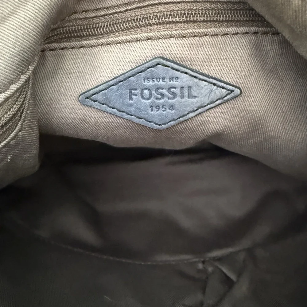Fossil Dusty Blue Leather Handbag Zip Convertable Crossbody Shoulder Satchel Bag